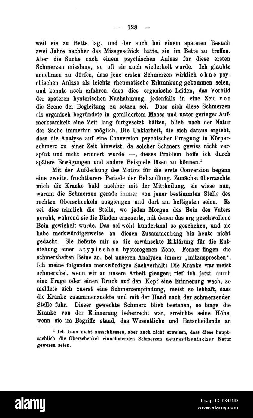 Pagina 128 del De Studien über Hysterie documenta le osservazioni cliniche e i casi di studio sull'isteria, illustrando i metodi e i risultati della ricerca psicologica del XIX secolo. Foto Stock
