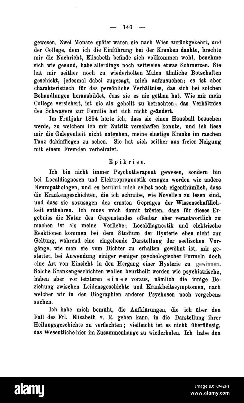 Pagina 140 di "studi sull'isteria" contenente casi di studio e osservazioni cliniche sulle condizioni psicologiche, con dettagli sulle interazioni e i risultati dei pazienti. Foto Stock