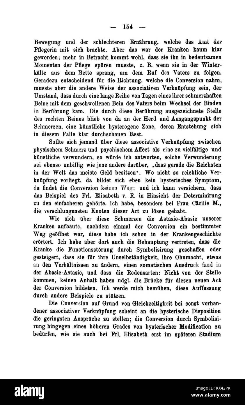 Pagina di "De Studien über Hysterie", contenente casi di studio, osservazioni cliniche e note psichiatriche iniziali sull'isteria, che riflettono gli approcci storici alla ricerca sulla salute mentale Foto Stock
