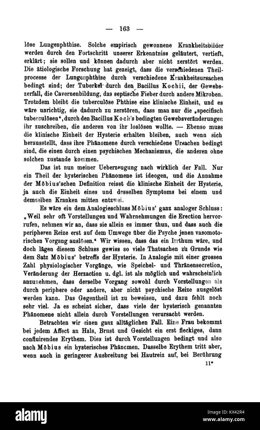 "De Studien über Hysterie 163" è una pagina della pubblicazione del 1895 di Sigmund Freud e Josef Breuer. Questo lavoro è fondamentale nella psicoanalisi, descrivendo i casi di studio e introducendo concetti come il metodo catartico e il ruolo delle memorie represse nell'isteria. Foto Stock