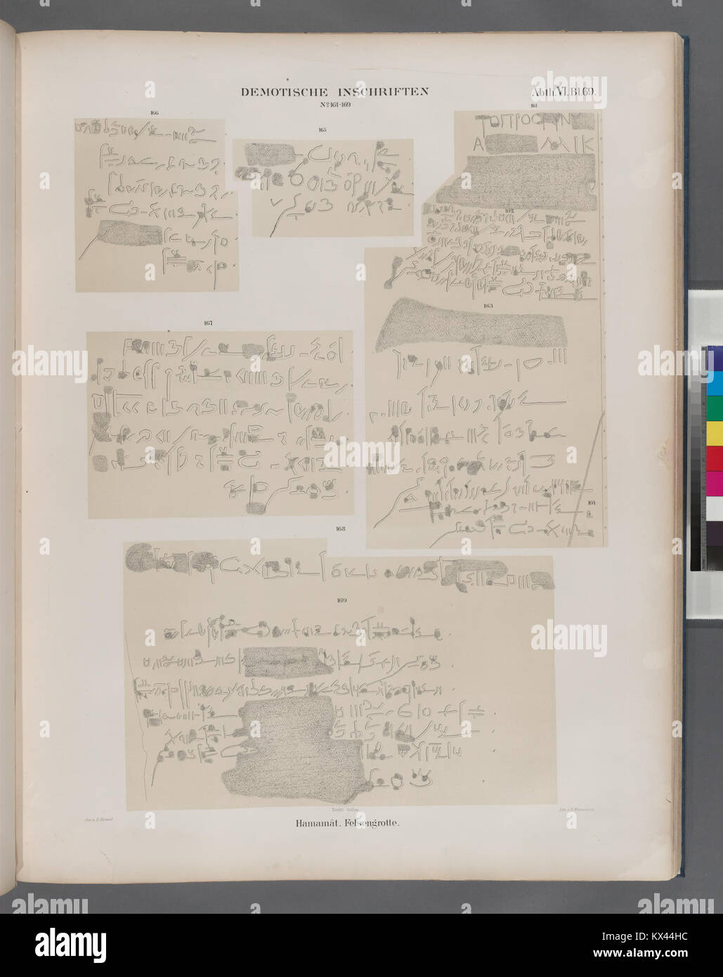 Collezione di iscrizioni demotiche numerate 161-169 da Wadi Hammamat, Egitto, che documentano antichi testi trovati nelle grotte rocciose. Foto Stock