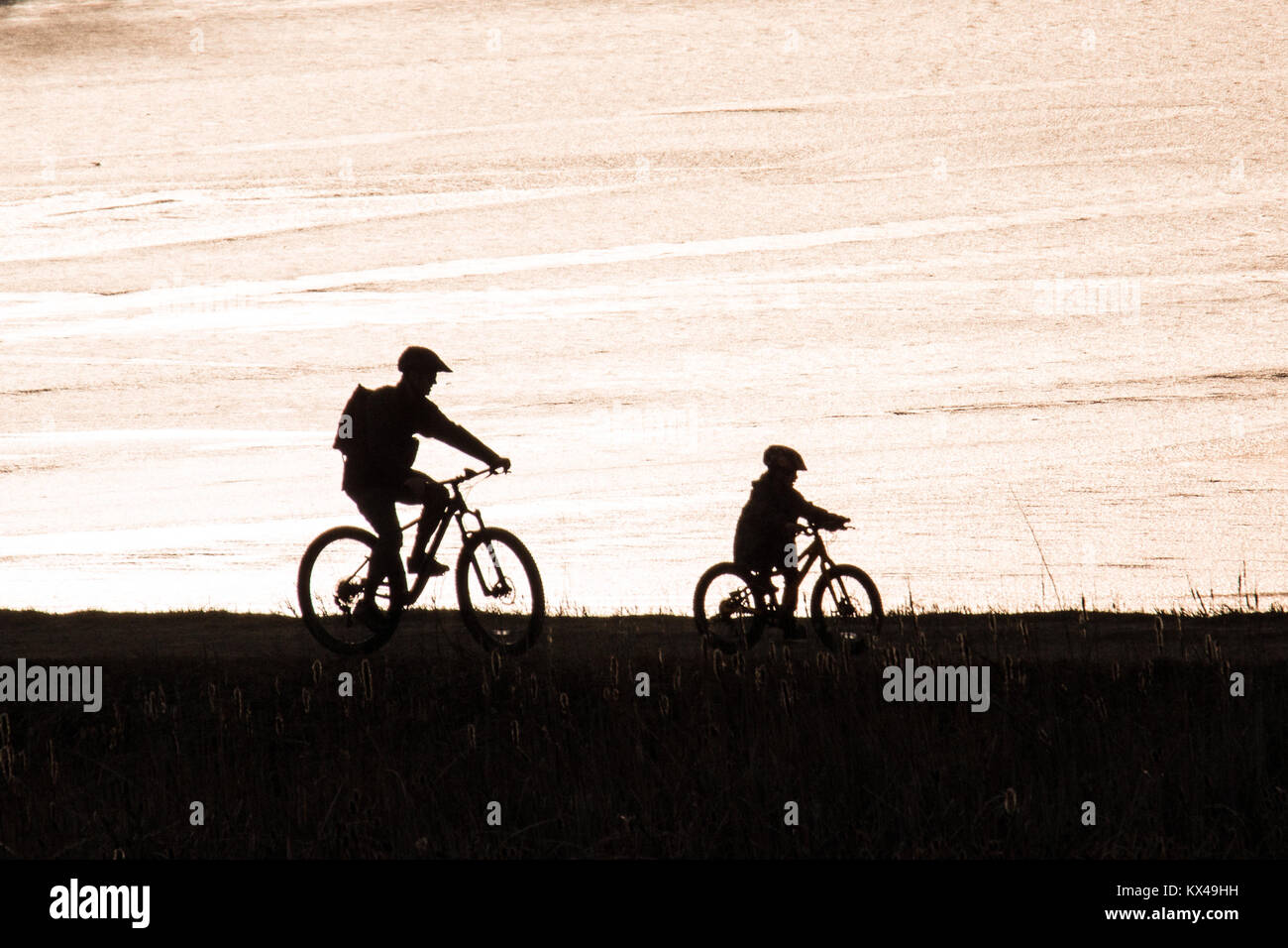 Padre e figlio in Bicicletta Equitazione Foto stock - Alamy
