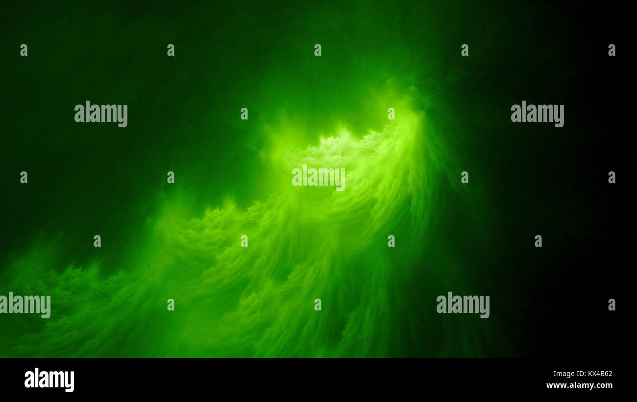 Incandescente verde eterea fiamma al plasma nello spazio, generato dal computer sfondo astratto, rendering 3D Foto Stock