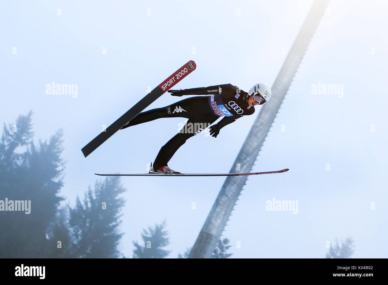 Bischofshofen, Austria. 06th, Jan ​2018. Insam Alex da Italia compete al round di prova il giorno 8 del 66 quattro colli ski jumping nel torneo di Bischofshofen, Austria, 06 gennaio 2018. (Foto) Alejandro Sala/Alamy Live News Foto Stock