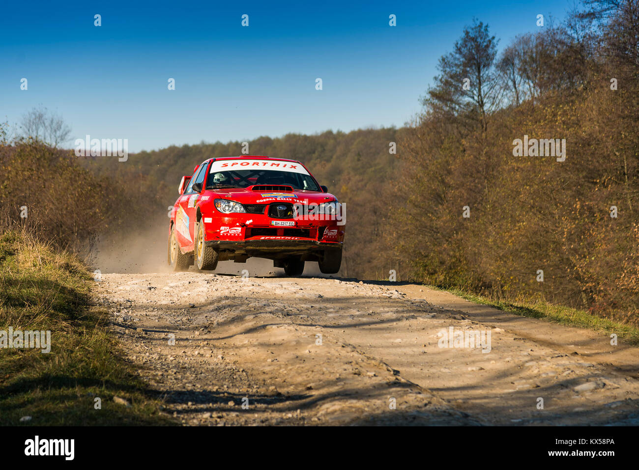 Lviv, Ucraina - 1 Novembre 2015: Oleg Sobolew la Subaru Impreza WRX STI compete al Rally annuale Galizia Foto Stock