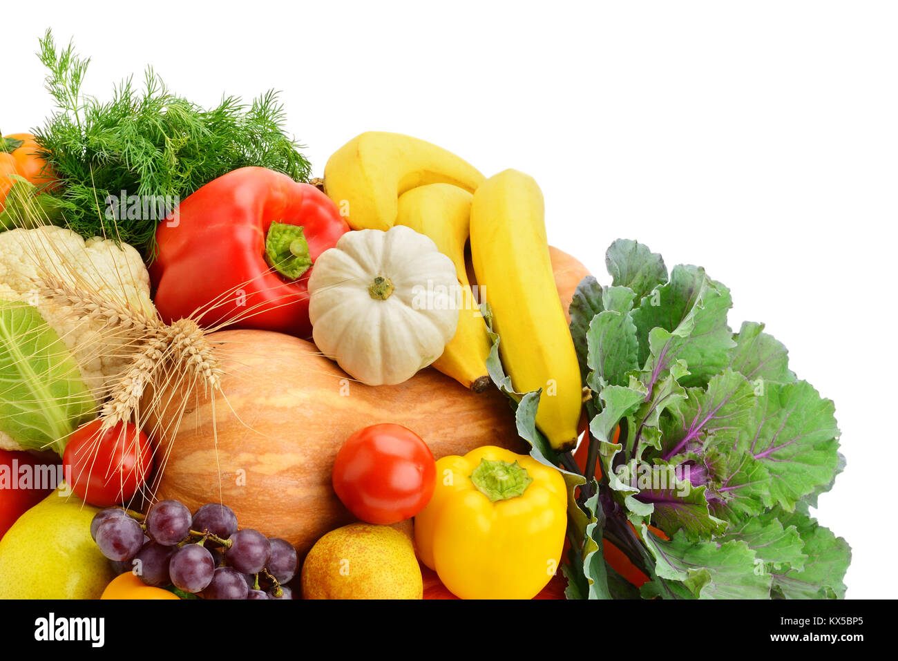 Frutta e verdura isolati su sfondo bianco Foto Stock