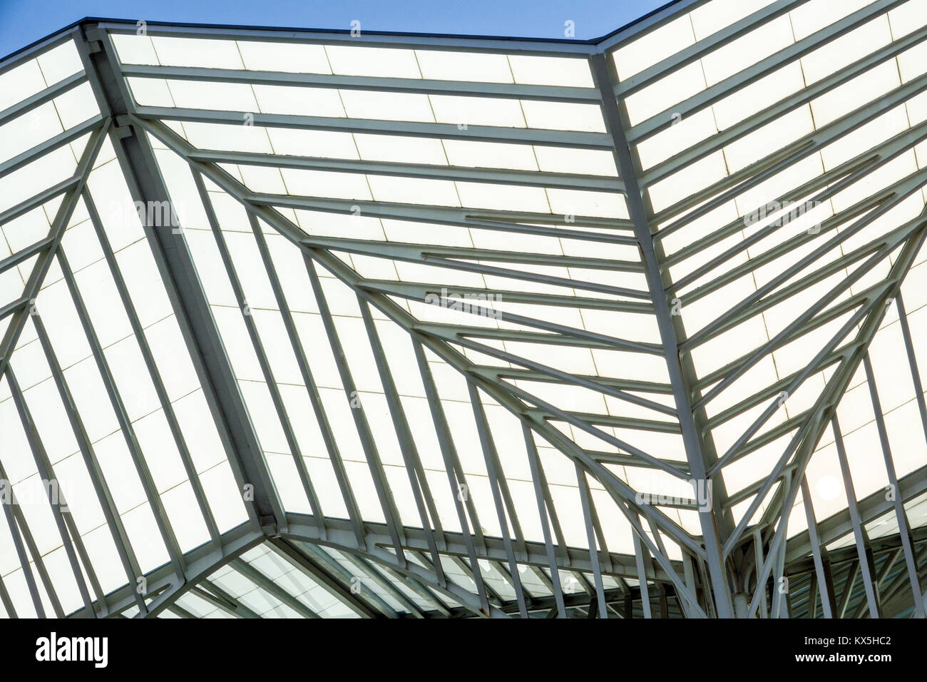 Lisbona Portugal,Oriente,Gare do Oriente,hub intermodale,trasporto,stazione,Santiago Calatrava,binario in metallo della piattaforma ferroviaria,architettura moderna,Hi Foto Stock