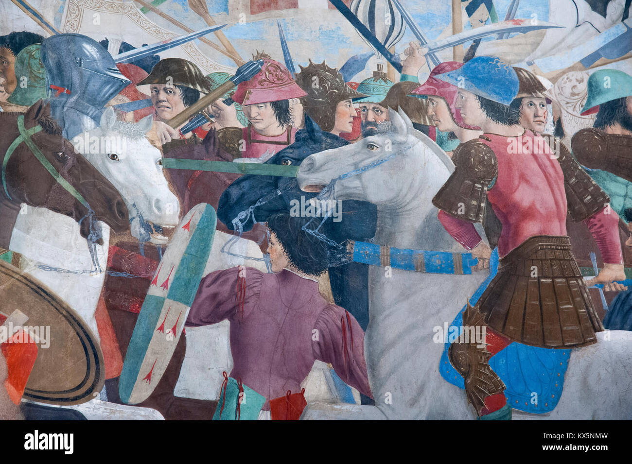 Battaglia tra Eraclio e Khosrau dal ciclo di affreschi della Leggenda della Vera Croce di Piero della Francesca in italiano gotica basilica di San Francesco Foto Stock