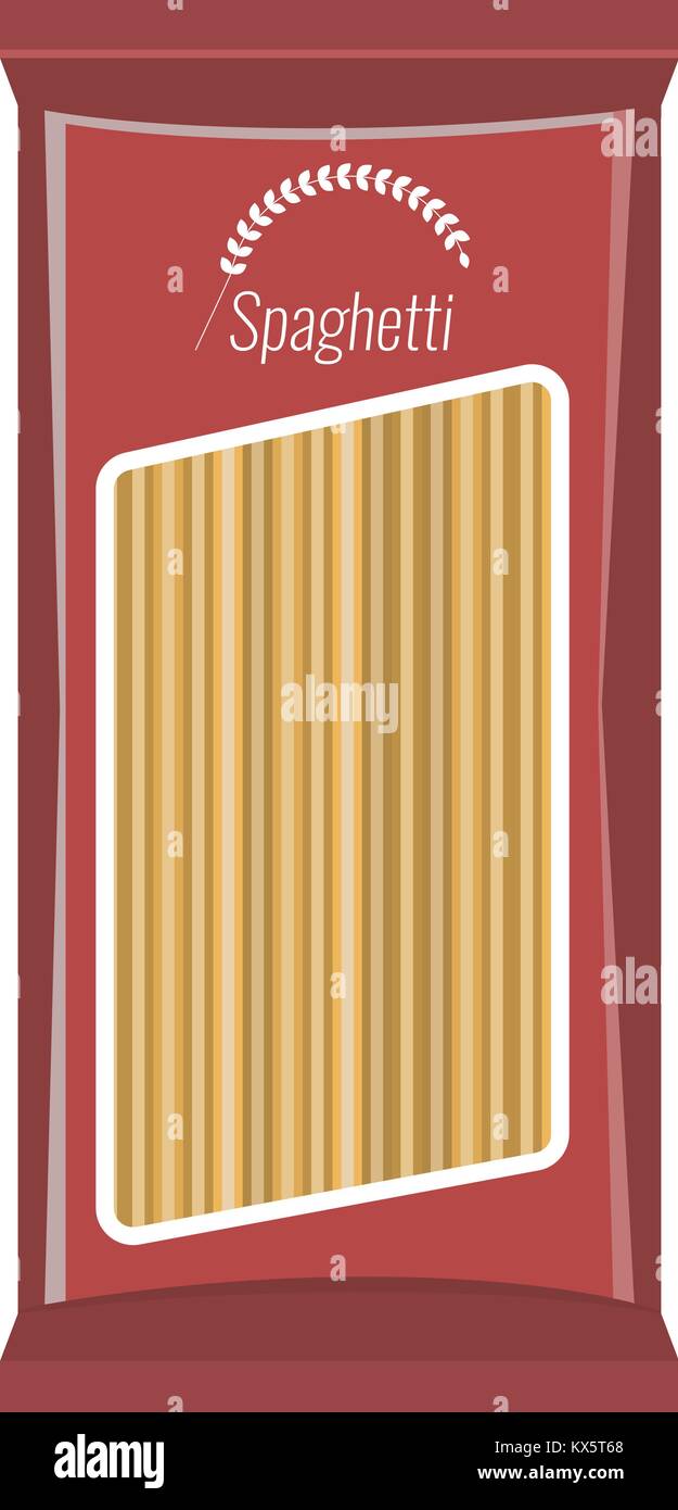 Spaghetti o pacchetto di pasta mockup, isolato su sfondo bianco. Piatto e colore solido stile vettore illustrato. Illustrazione Vettoriale