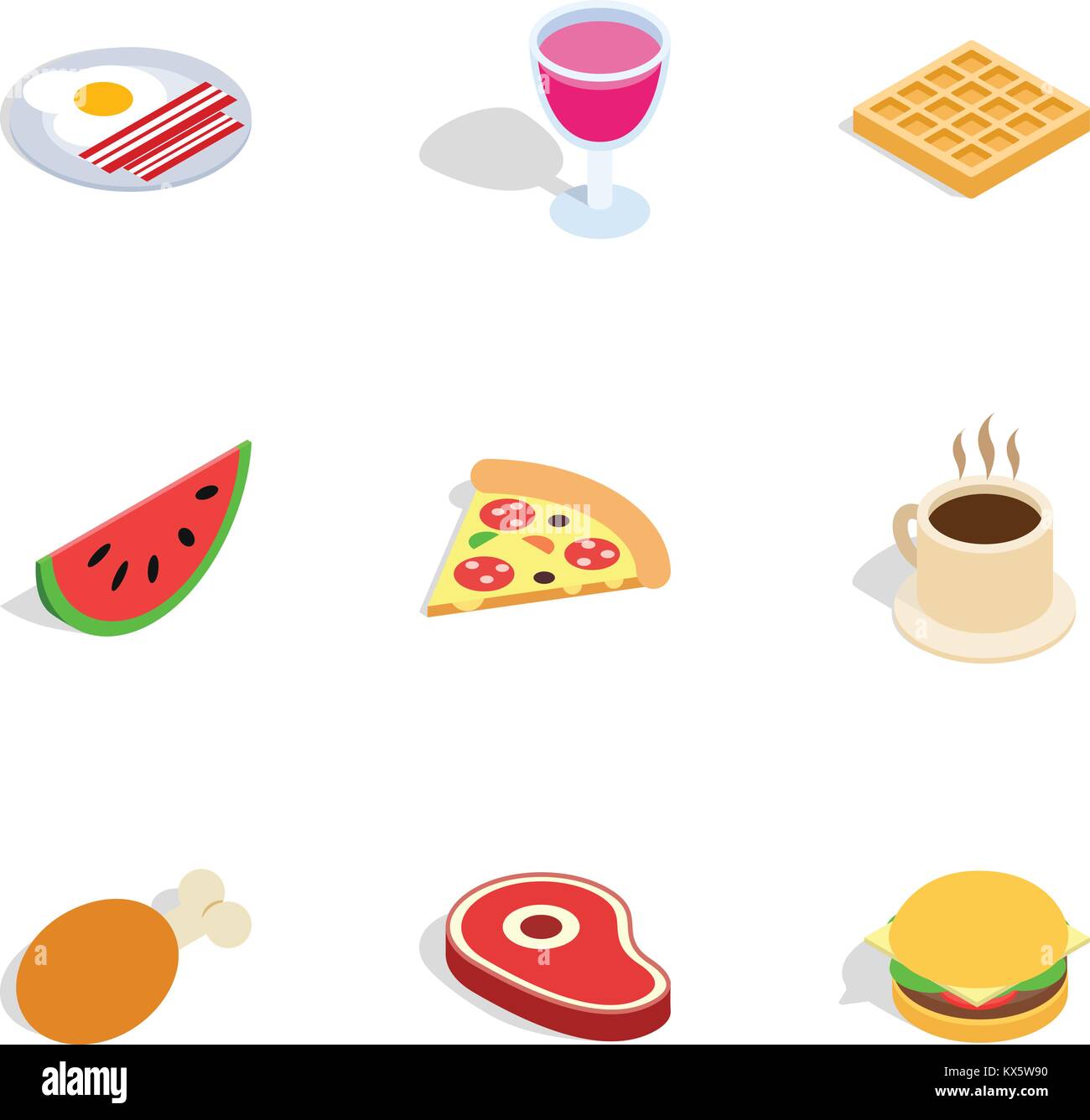 Il cibo e le bevande sono icone isometrica 3d style Illustrazione Vettoriale