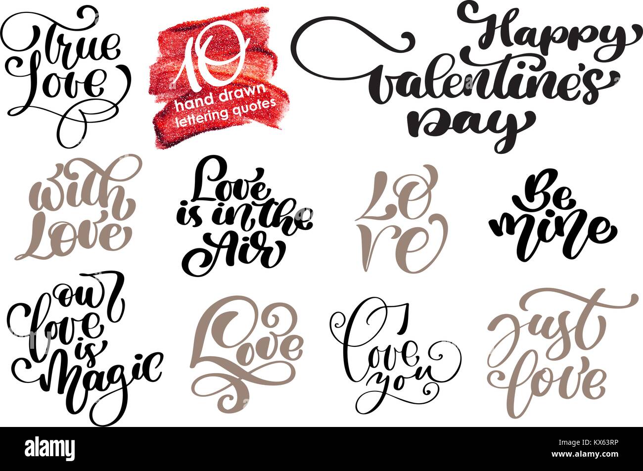 Amore San Valentino romantico set di caratteri. Calligraphy postcard o poster design tipografia elemento. Scritto a mano in stile vettoriale felice il giorno di San Valentino di segno. Amore nell'aria che mi rendono FELICE insieme per sempre Illustrazione Vettoriale