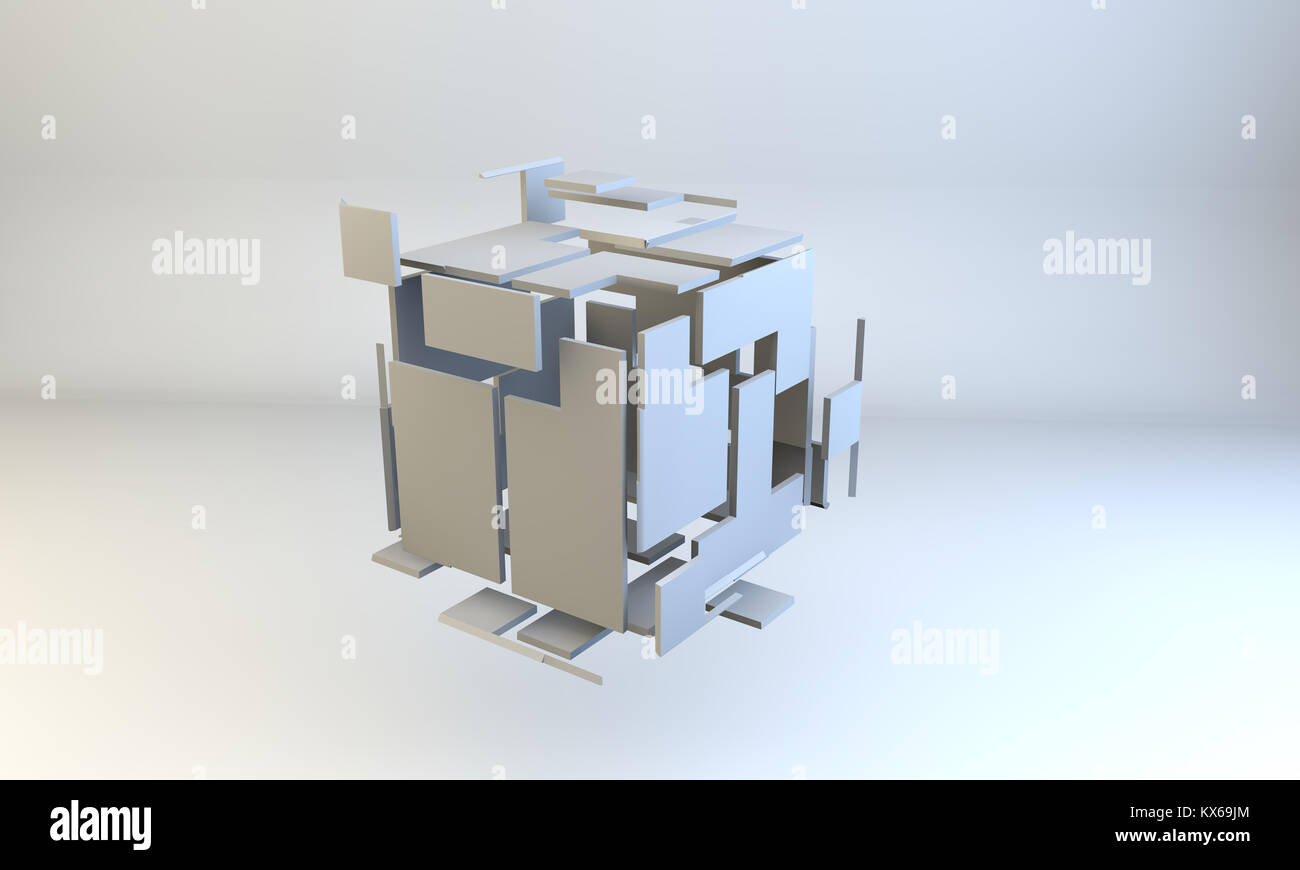 Cubo 3d cgi illustrazione per il lavoro di squadra o di pensare al di fuori della scatola Foto Stock