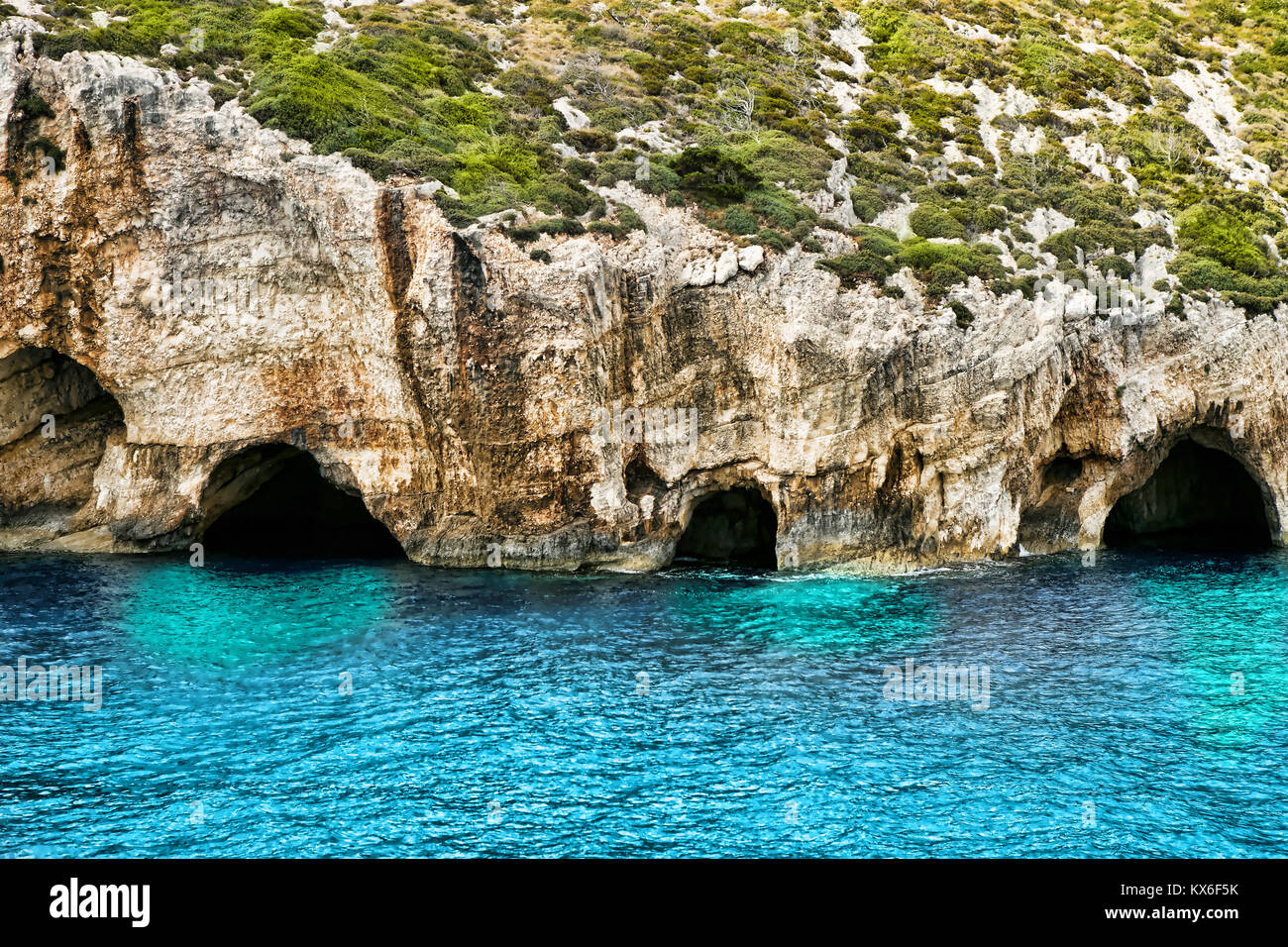 Famose grotte blu di Zante Island, Grecia Foto Stock