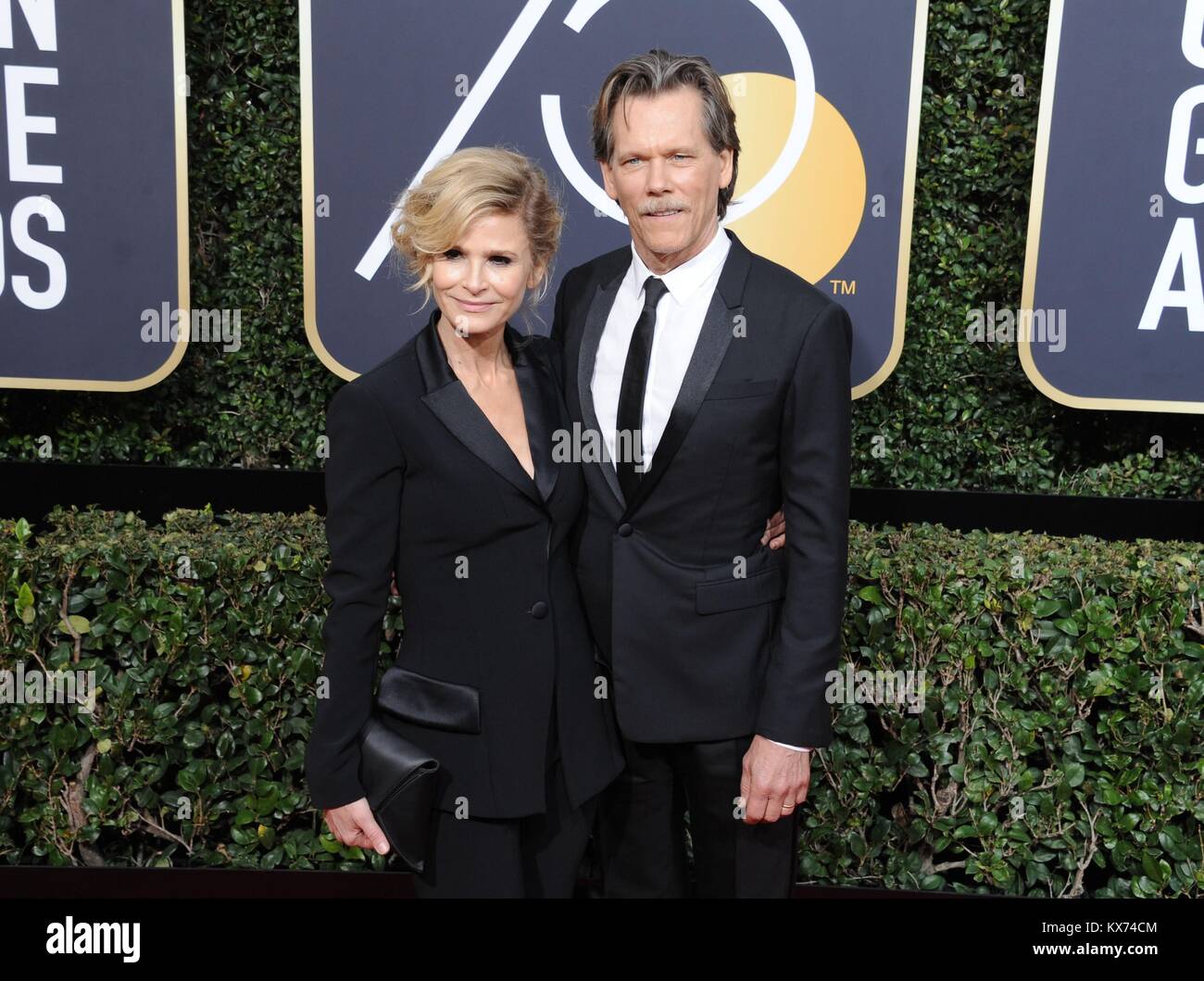 Kyra Sedgwick, Kevin Bacon presso gli arrivi per il settantacinquesimo Annuale di Golden Globe Awards - Gli arrivi 2, il Beverly Hilton Hotel di Beverly Hills, CA 7 gennaio 2018. Foto di: Dee Cercone/Everett Collection Foto Stock