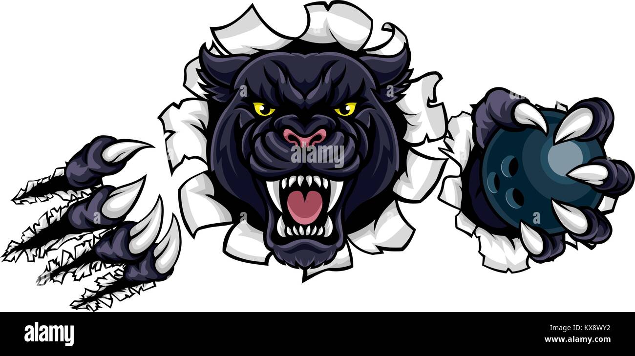 Black Panther Bowling mascotte sfondo di rottura Illustrazione Vettoriale