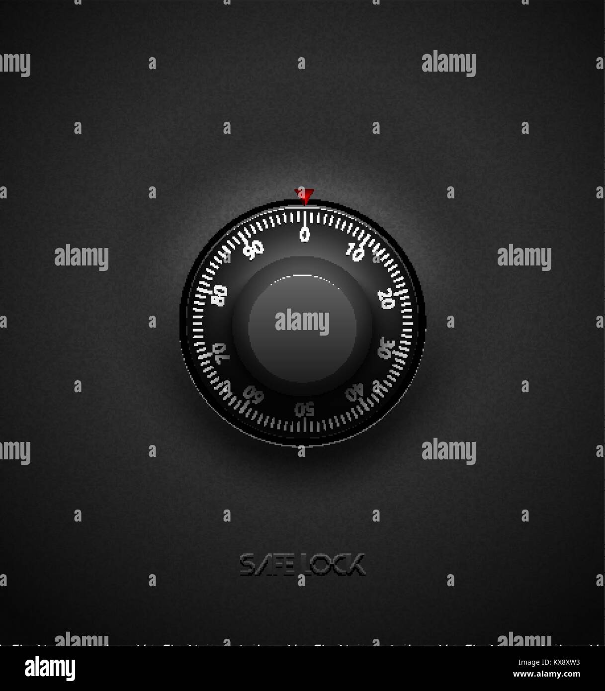 Combinazione realistica serratura di sicurezza elemento di volume sulla plastica testurizzata sfondo nero. Rotonda bianca scala. Vettore icona di sicurezza o scuro elemento di design. Illustrazione Vettoriale