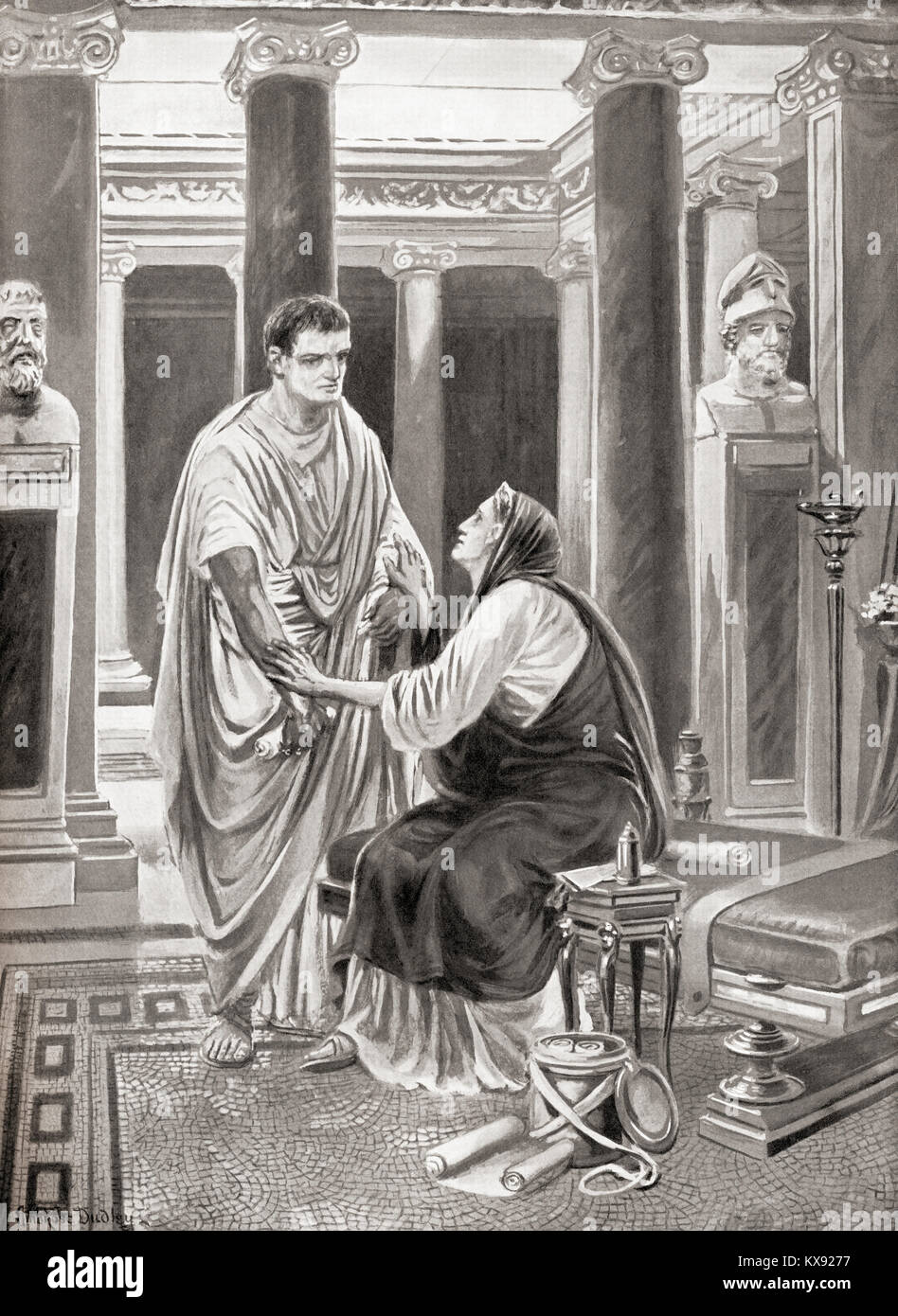 Gaius Gracchus e sua madre Cornelia Africana. Gaius Sempronius Gracchus, 154 a.C. Romano Popularis politico e tribuna. Cornelia Africana, c. 190 – c. 100 BC. Seconda figlia di Publio Cornelio Scipio Africanus. Dopo il dipinto di Ambrose Dudley, (1867-1951). Dalla Storia delle Nazioni di Hutchinson, pubblicato nel 1915. Foto Stock