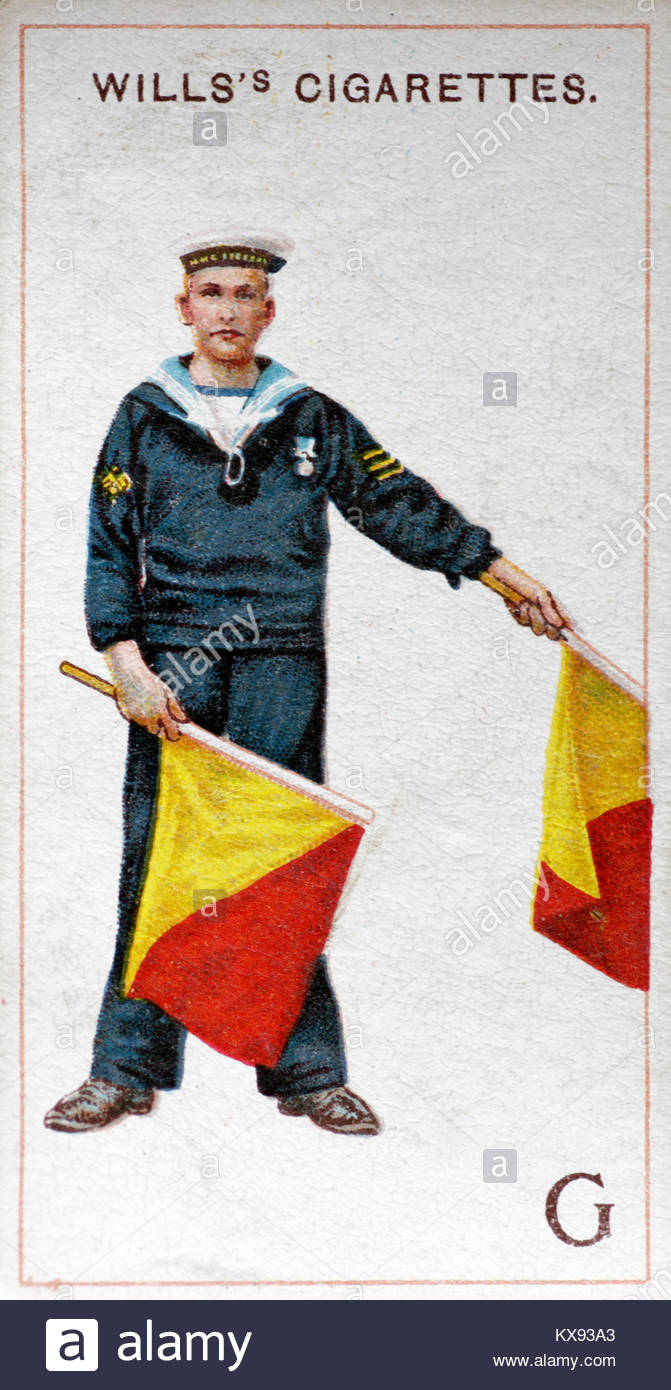 Marine usando un semaforo per segnalare la lettera G Foto Stock