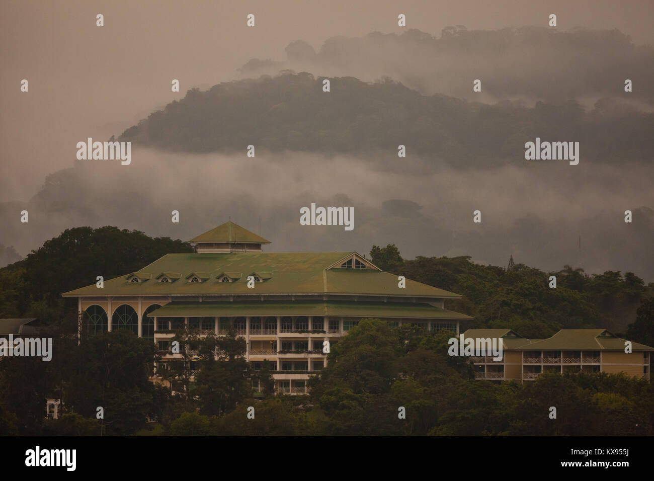 Umida e nebbiosa foresta pluviale attorno Gamboa Rainforest Resort, Gamboa, Repubblica di Panama. Foto Stock