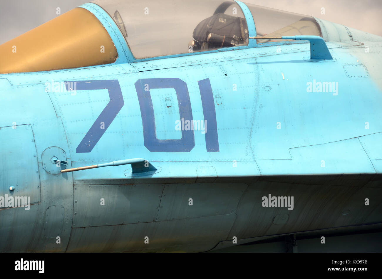 Il cockpit di un Sukhoi Su-35 fighter in mostra al Museo di Monino. Foto Stock