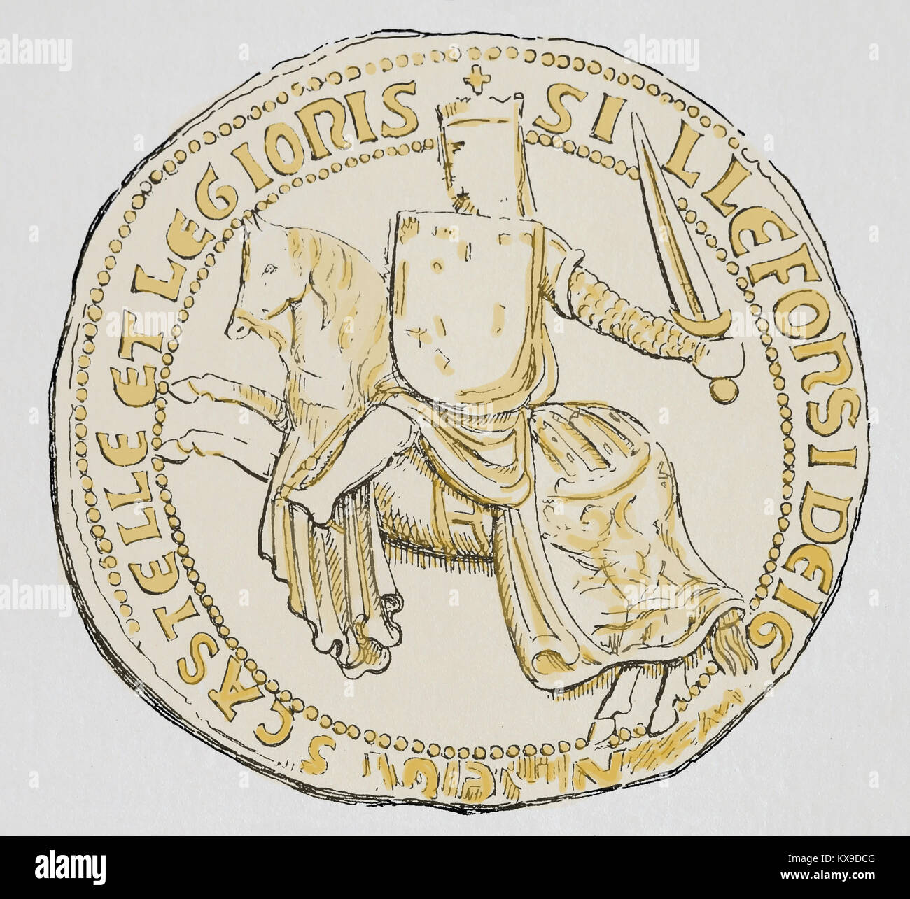 Alfonso XI di Castiglia (1311-1350) " il vendicatore'. Re di Castiglia e Leon e Galizia. Timbro. Incisione, 1879 Foto Stock