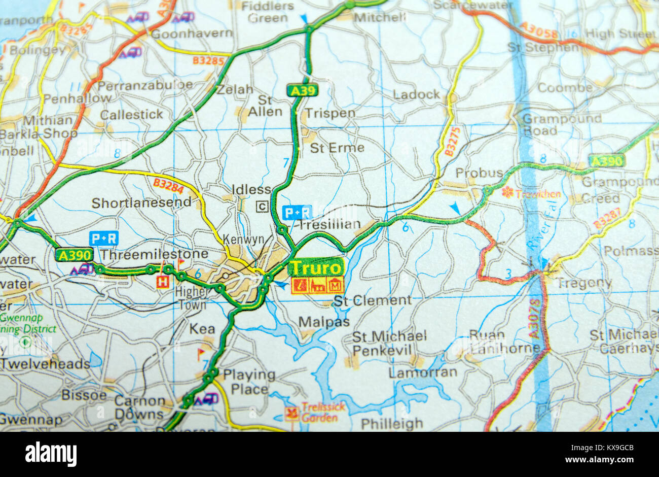 La mappa stradale di Truro, Cornwall, sud ovest, Inghilterra. Foto Stock