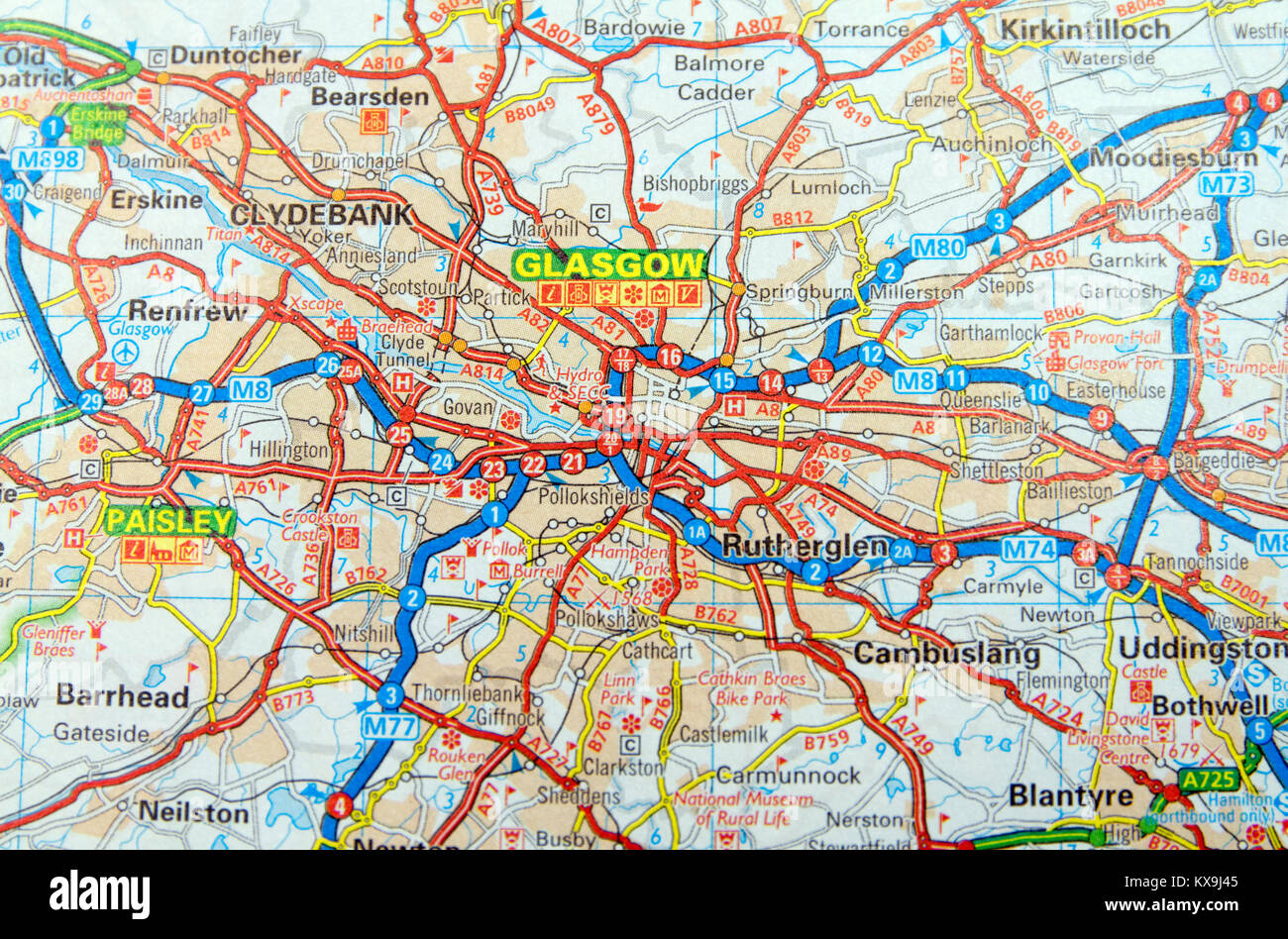 La mappa stradale di Glasgow, Scozia. Foto Stock