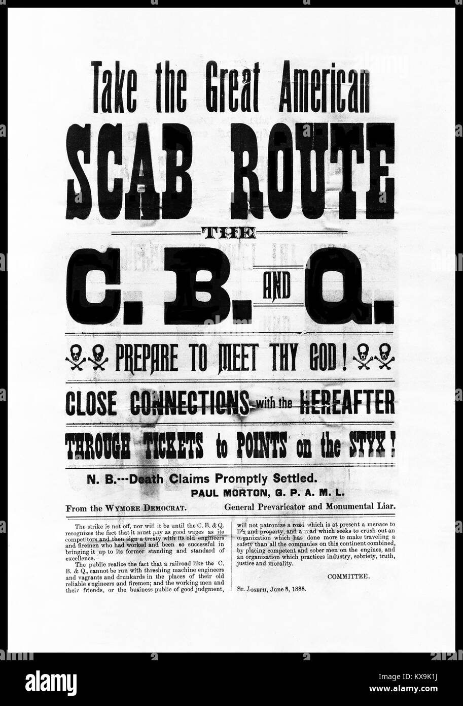 Questo poster, etichettato "88-cb&q-scabroute", rappresenta probabilmente un evento, un percorso o un momento storico relativo alla ferrovia CB&Q, sottolineando il suo ruolo nella storia dei trasporti americani. Foto Stock
