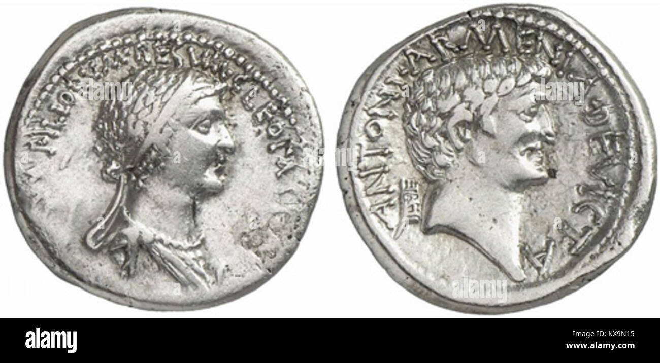 Opere d'arte raffiguranti Marco Antonio e Cleopatra VII, che illustrano la loro alleanza politica e i ruoli storici nell'antica Roma e in Egitto durante il i secolo a.C. Foto Stock