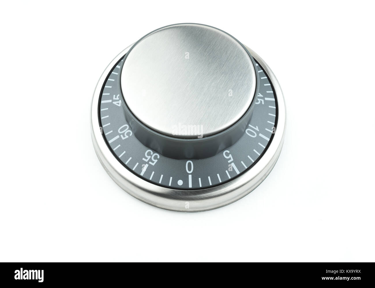 Cucina cromo uovo timer / timer di cottura su un fondo bianco con spazio di copia Foto Stock