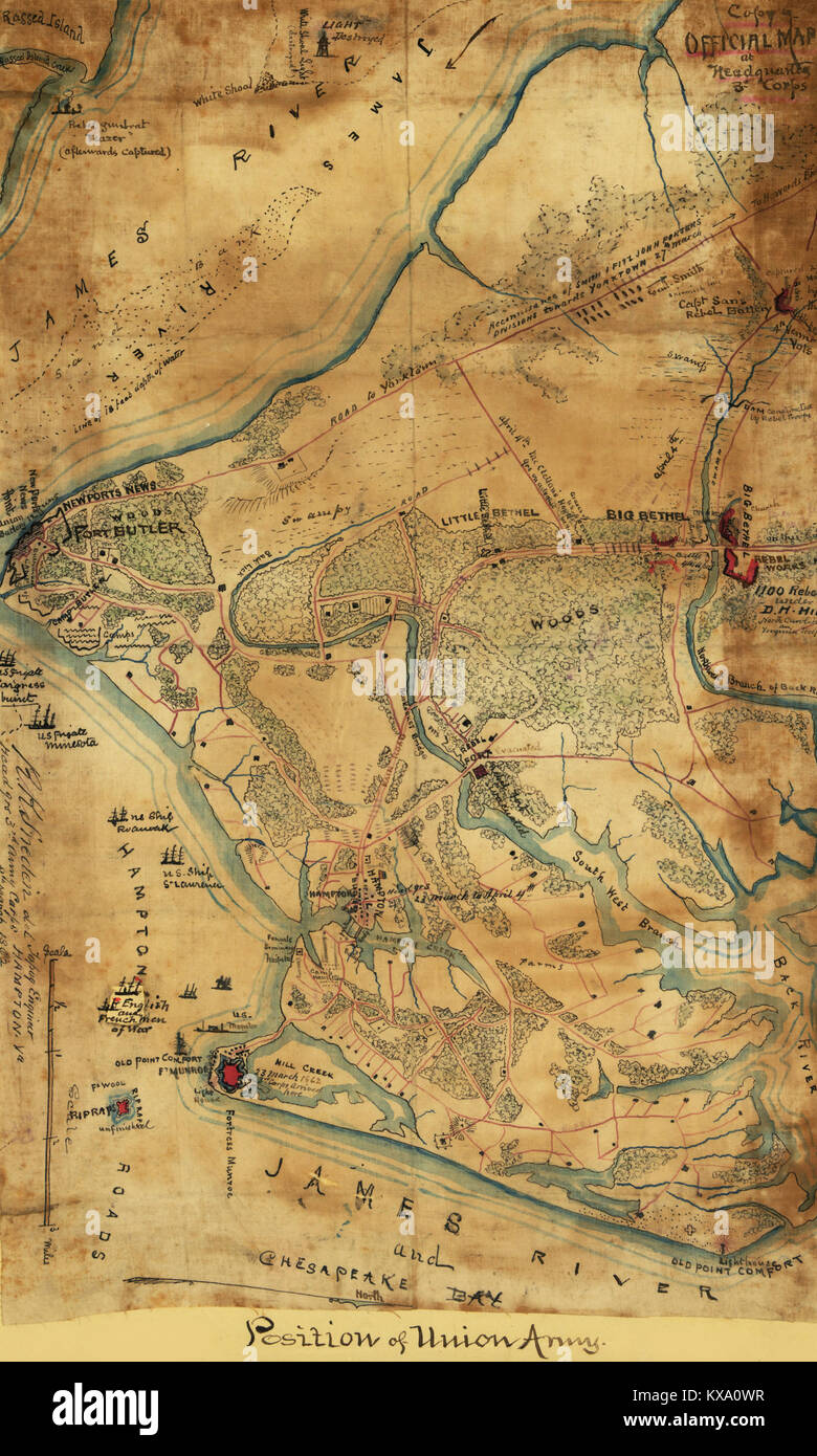 Mappa ufficiale dell'Unione lavora davanti a Yorktown, Va. Foto Stock