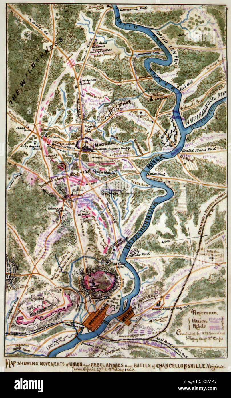Mappa che mostra i movimenti nella battaglia di Chancellorsville, Virginia Foto Stock