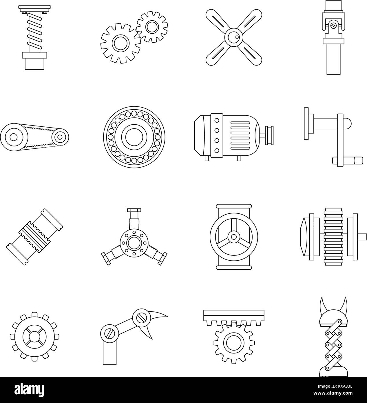 Meccanismi di Techno kit set di icone di stile di contorno Illustrazione Vettoriale