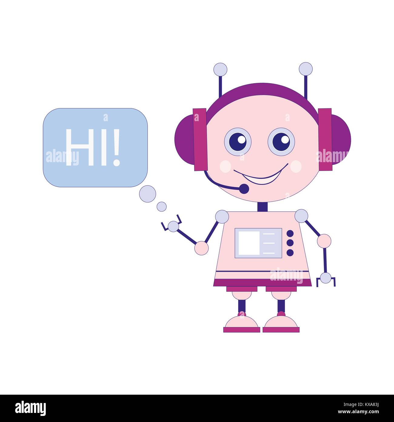 Divertenti vettore sorridente robot, chat bot dire ciao Illustrazione Vettoriale