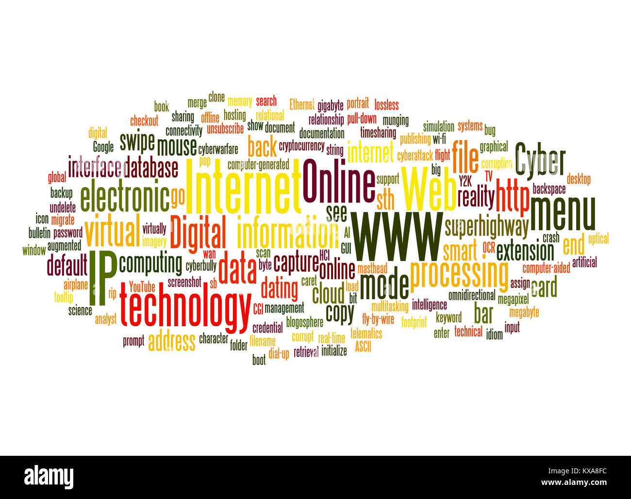 Web e di internet le parole correlate progettato in diverse dimensioni e direzioni Foto Stock