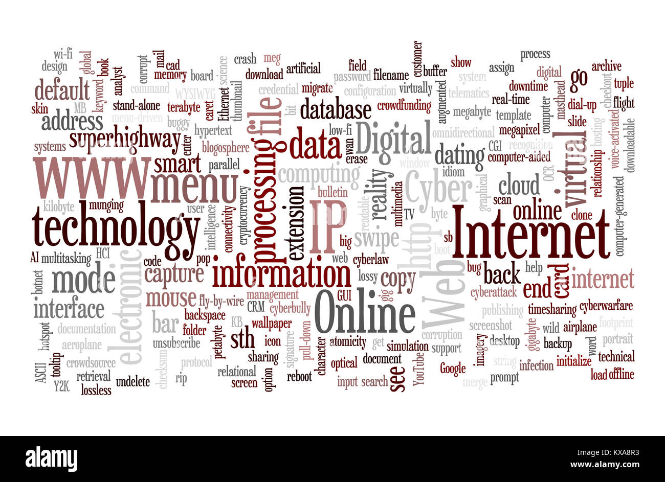 Web e di internet le parole correlate progettato in diverse dimensioni e direzioni Foto Stock