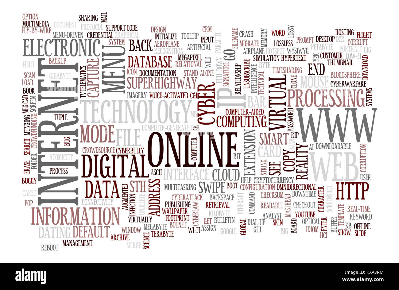 Web e di internet le parole correlate progettato in diverse dimensioni e direzioni Foto Stock