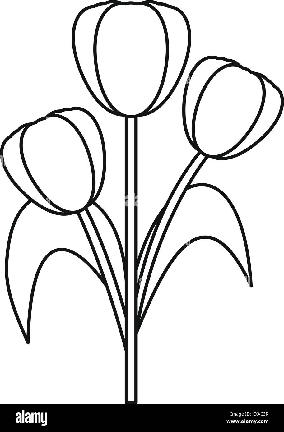 Tre i tulipani icona, stile contorno Illustrazione Vettoriale