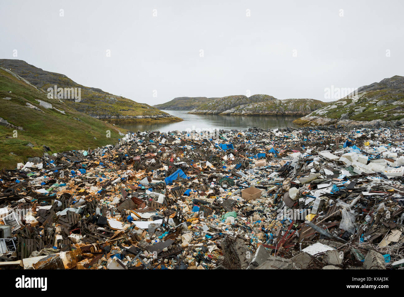 Scarico di rifiuti in mare, Paamiut, ad ovest della Groenlandia, la Groenlandia Foto Stock
