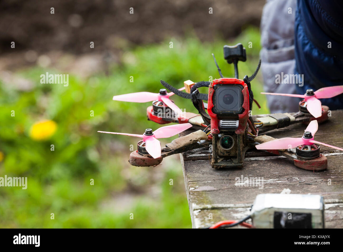 Racing drone con due telecamere, Chiliwack, British Columbia, Canada Foto Stock
