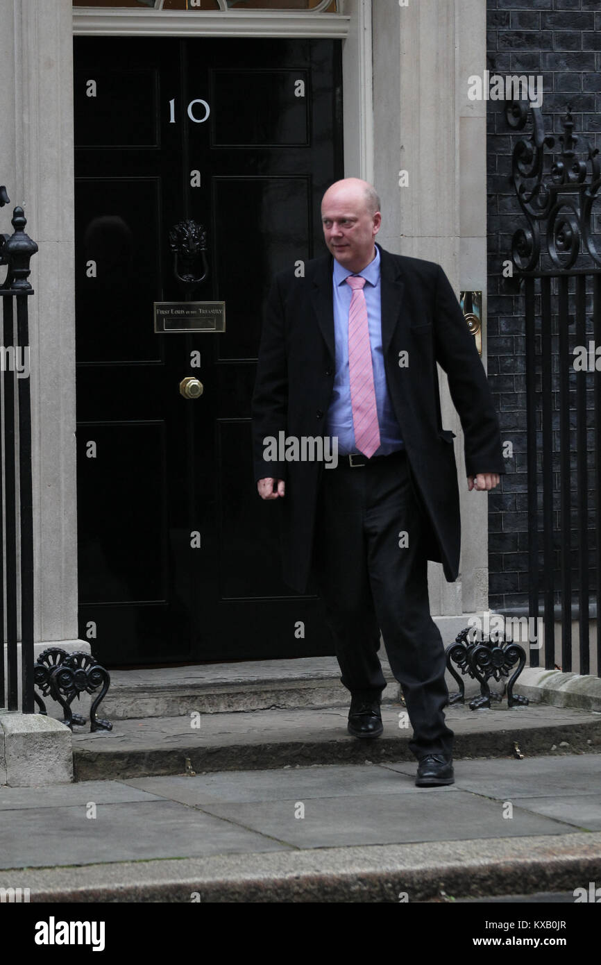 Londra, Regno Unito. Il 9 gennaio, 2018. Chris Grayling MP il Segretario di Stato dei trasporti partecipa a una riunione del gabinetto a 10 Downing Street, Londra. Credito: RM Premere/Alamy Live News Foto Stock