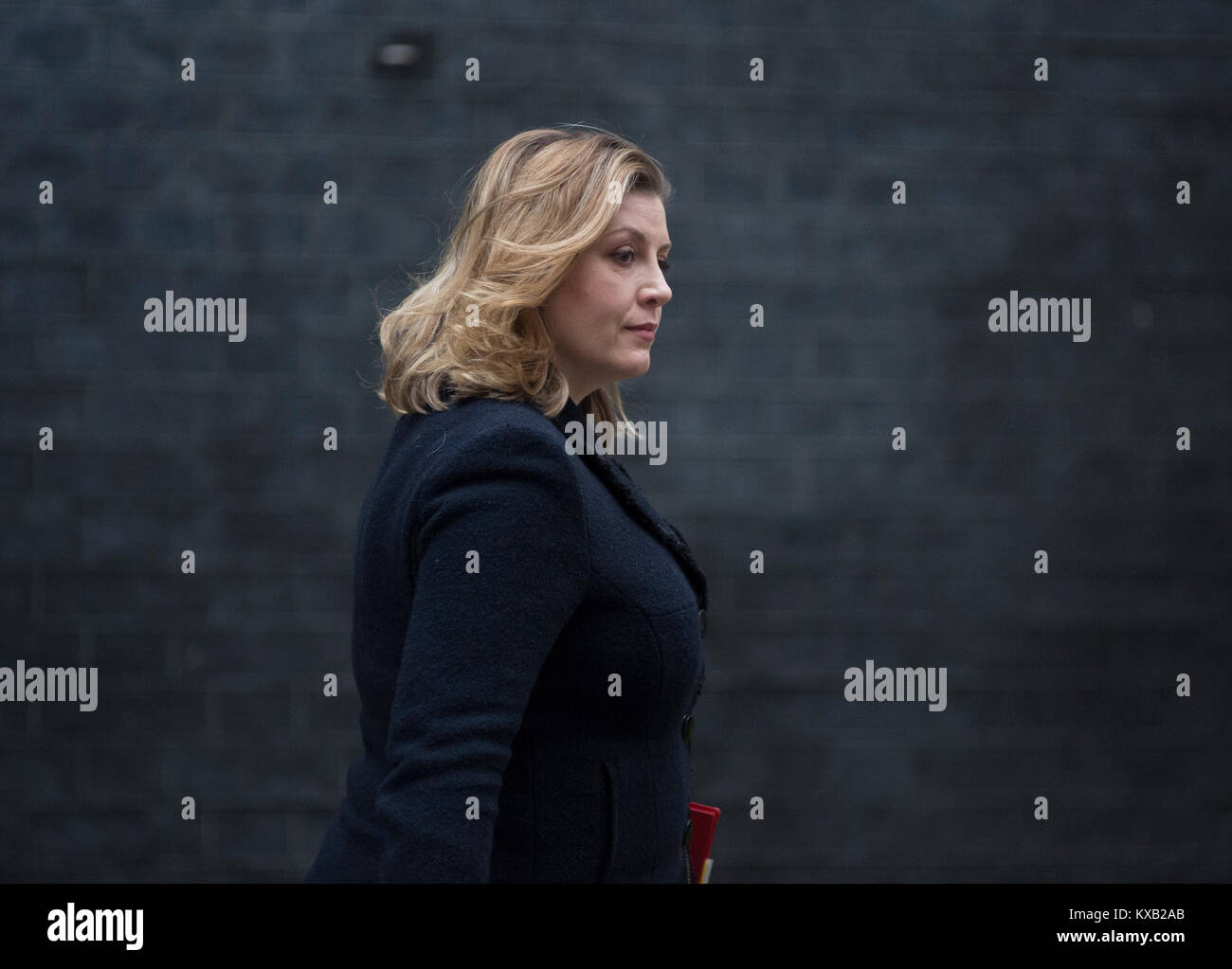 A Downing Street, Londra, Regno Unito. Il 9 gennaio, 2018. I ministri del governo il vecchio e il nuovo in Downing Street per cabinet settimanale riunione del giorno successivo rimpasto di governo. Penny Mordaunt, Segretario di Stato per lo Sviluppo Internazionale, Sviluppo Internazionale Segretario, lasciando. Credito: Malcolm Park/Alamy Live News. Foto Stock