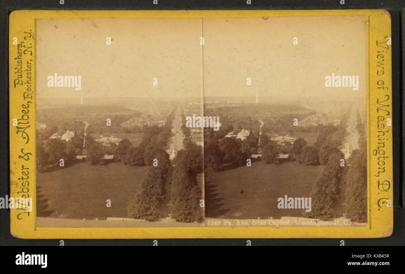 La vista stereoscopica mostra 1248 Pennsylvania Avenue a Washington, D.C., con edifici storici e paesaggi stradali vicino al Campidoglio. Foto Stock