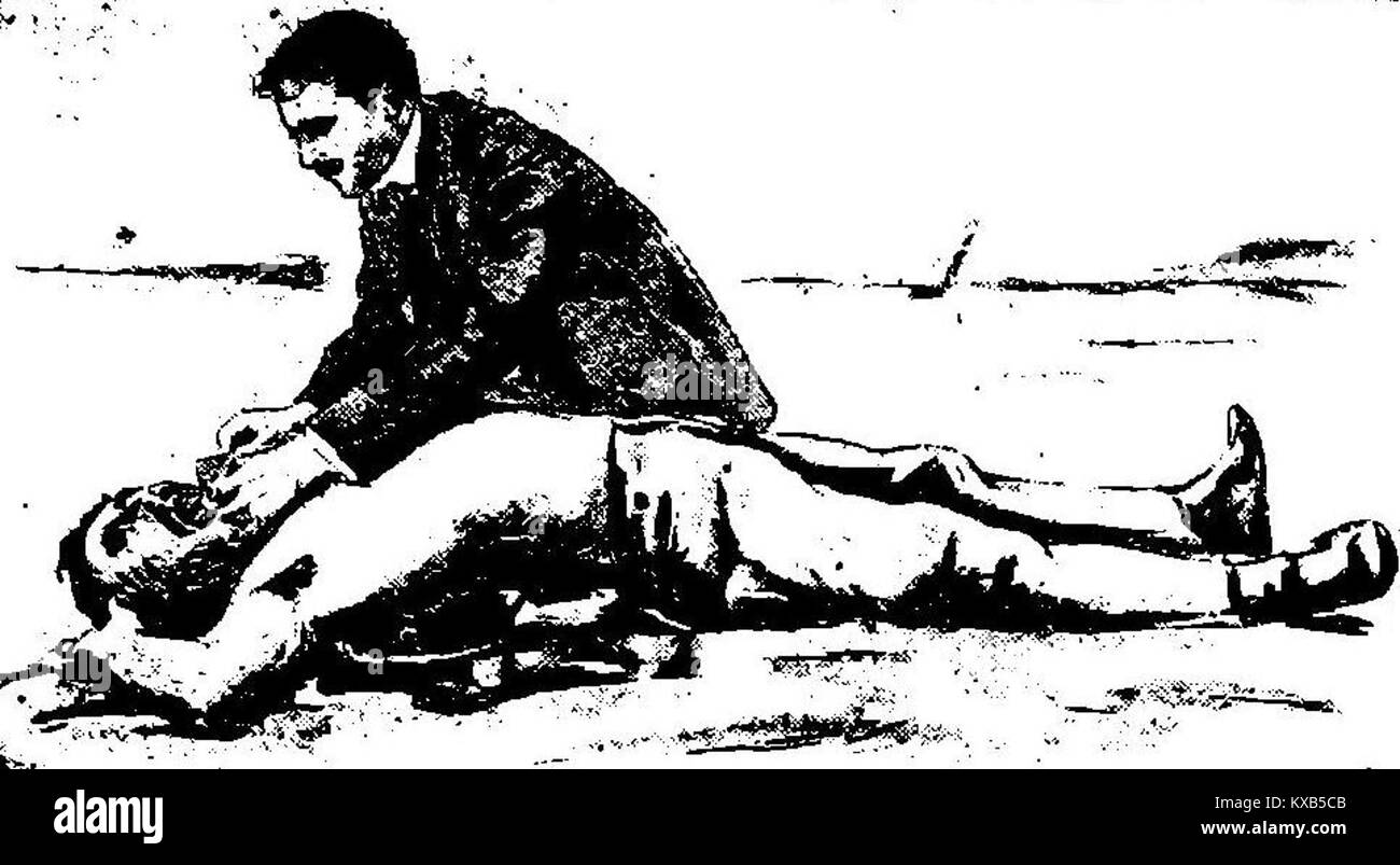 Questa immagine rappresenta il lavoro di Grierson 110 sulla respirazione artificiale, in particolare sul metodo Laborde, una tecnica progettata per aiutare i pazienti in difficoltà respiratoria. Foto Stock