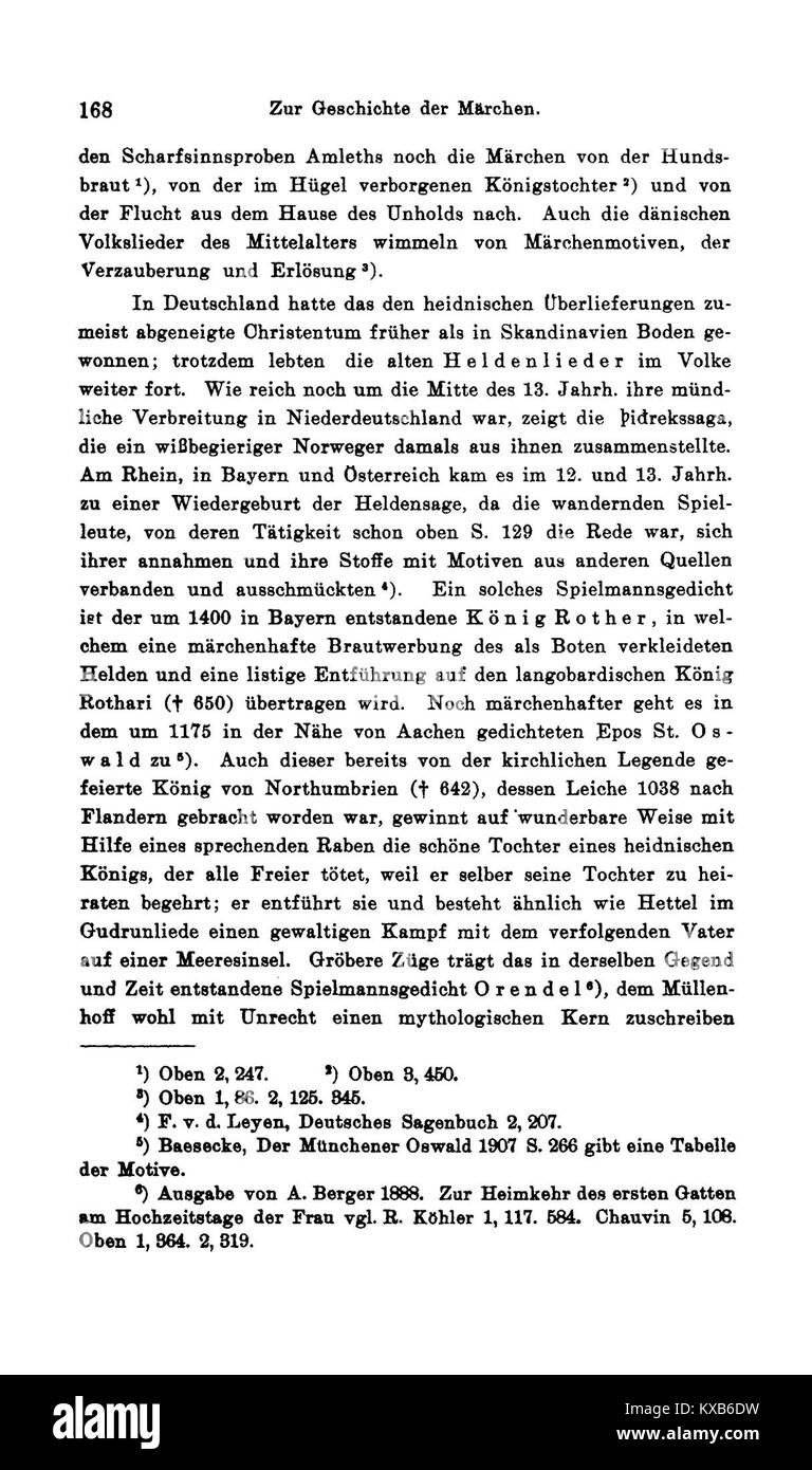 Questa pagina di Grimms Märchen Anmerkungen (Bolte Polivka) volume IV, pagina 168, fornisce note accademiche sulle fiabe Grimm, sottolineando il background storico e culturale Foto Stock