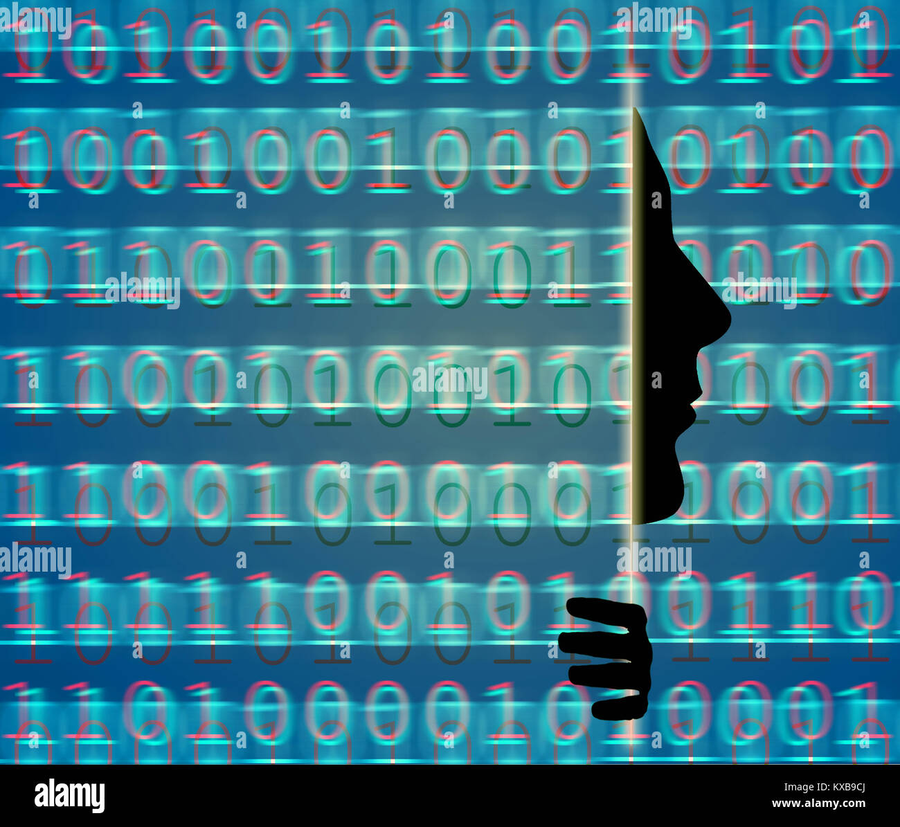 Sicurezza web con il codice binario e il profilo umano Foto Stock