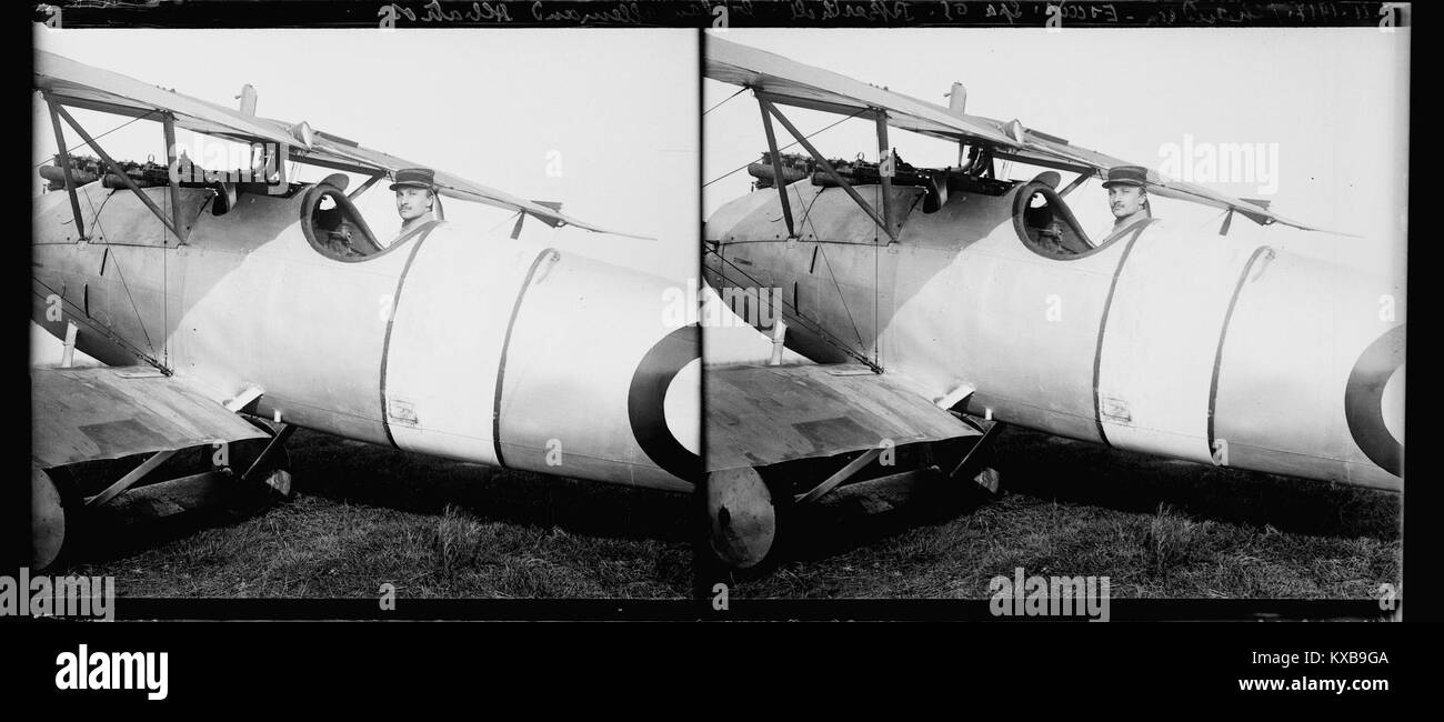 Questa immagine mostra lo squadrone francese Escuade SPA 65 durante la prima guerra mondiale il 15 novembre 1917, con un biplano tedesco Albatros. La fotografia fornisce un contesto storico relativo all'aviazione durante la guerra. Foto Stock