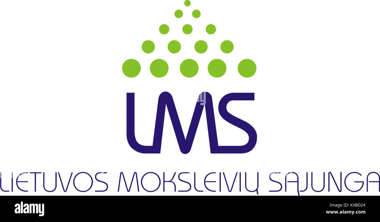 Il logo dell'Unione degli studenti lituani raffigura un libro stilizzato e un motivo a fiamma all'interno di un emblema circolare, che simboleggia l'organizzazione studentesca, la difesa dell'istruzione e l'appartenenza nazionale in Lituania. Foto Stock