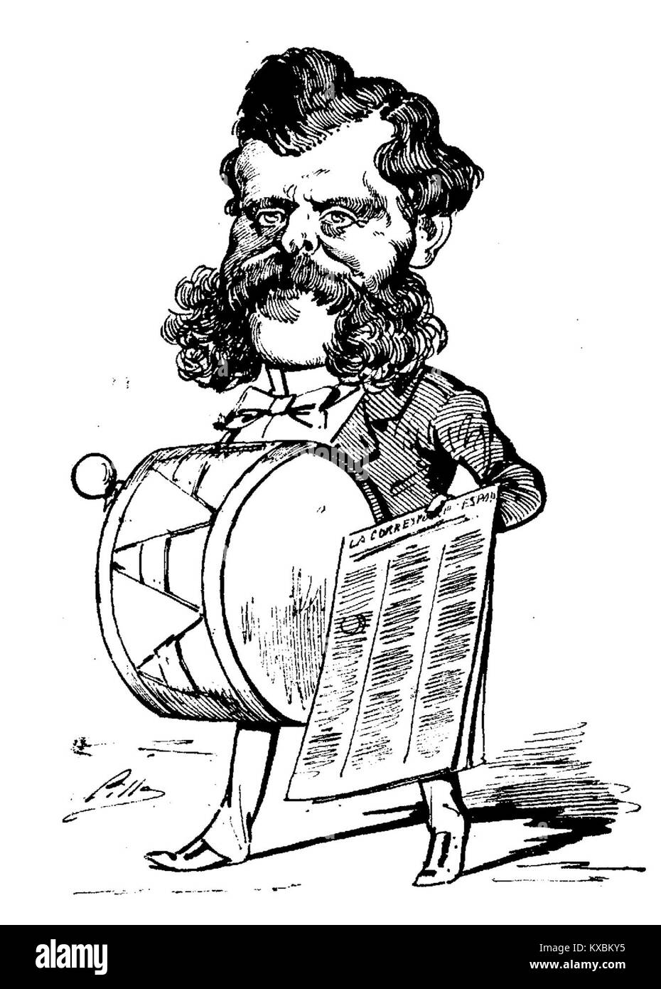 Un'illustrazione della rivista satirica spagnola *Madrid Cómico*, datata 15 luglio 1883, dell'artista Manuel María de Santa Ana de Cilla. L'immagine riflette la caricatura spagnola del tardo XIX secolo e la cultura della stampa. Foto Stock