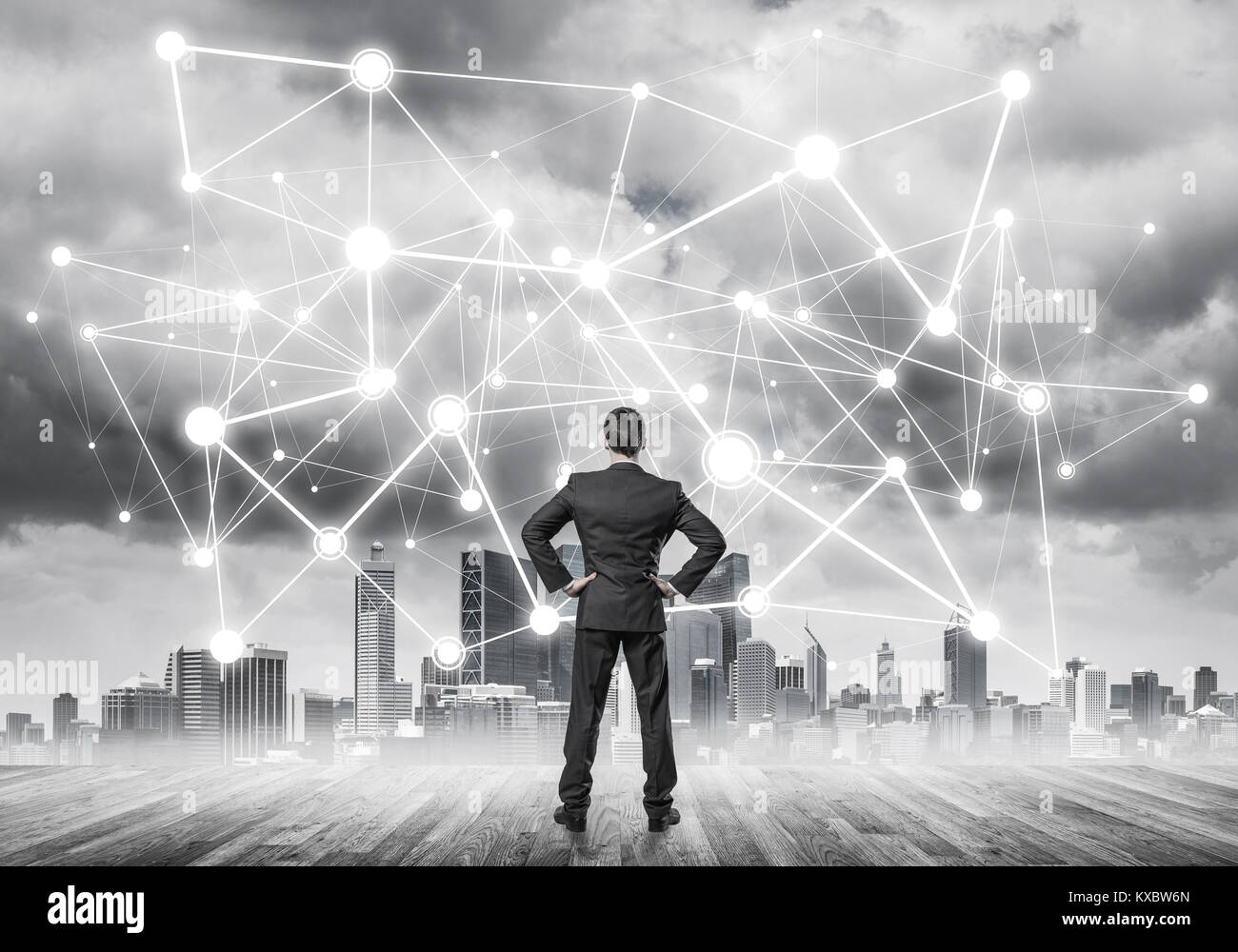 International business networking e connessione sociale contro Foto Stock